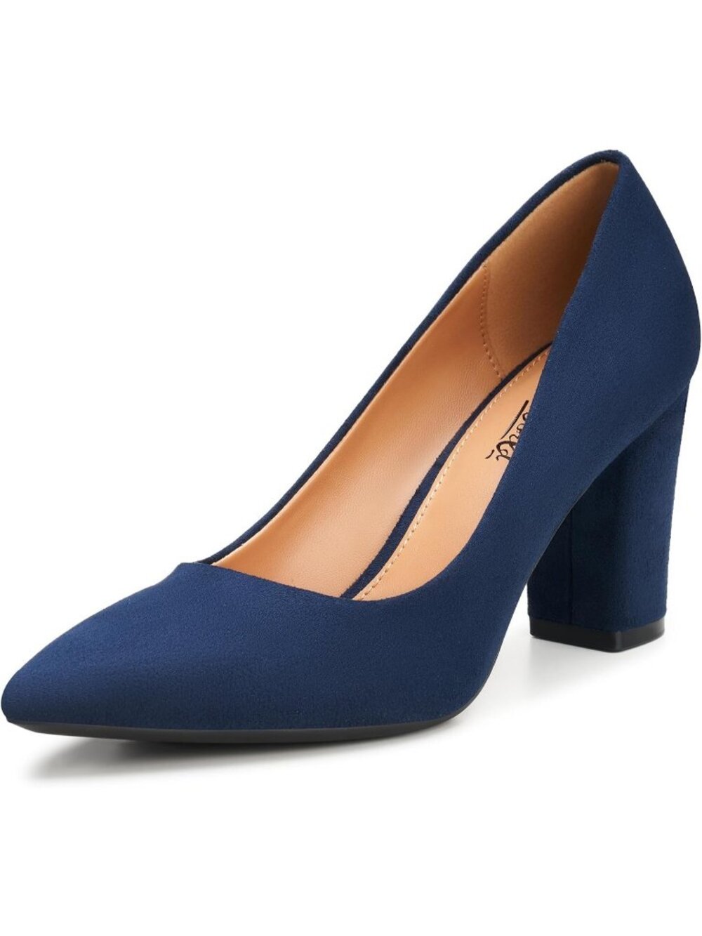 Women's Heel Navy Blue Rubber Sole High Chunky Block Closed Pointed Toe Pumps
